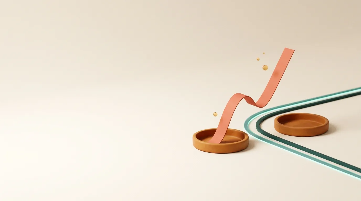 Coral line graph, amber petri dishes and an A/B test card