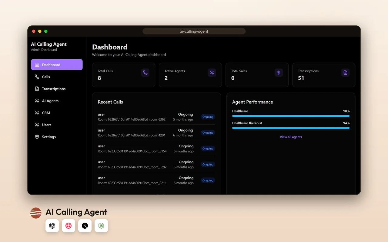 AI Calling Agent — outbound AI voice ops — product screenshot