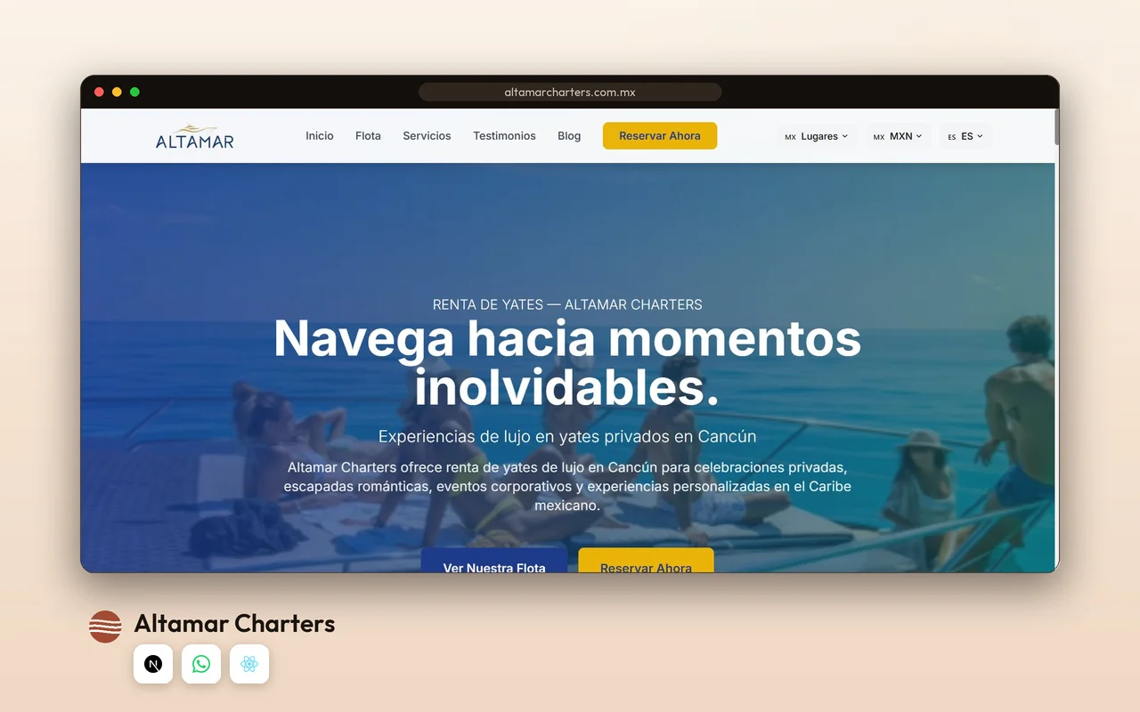 Altamar Charters — luxury yacht rentals in Cancún — product screenshot