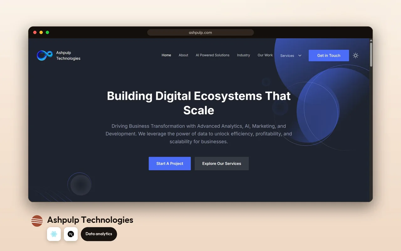 Ashpulp Technologies — AI / data / dev studio — product screenshot