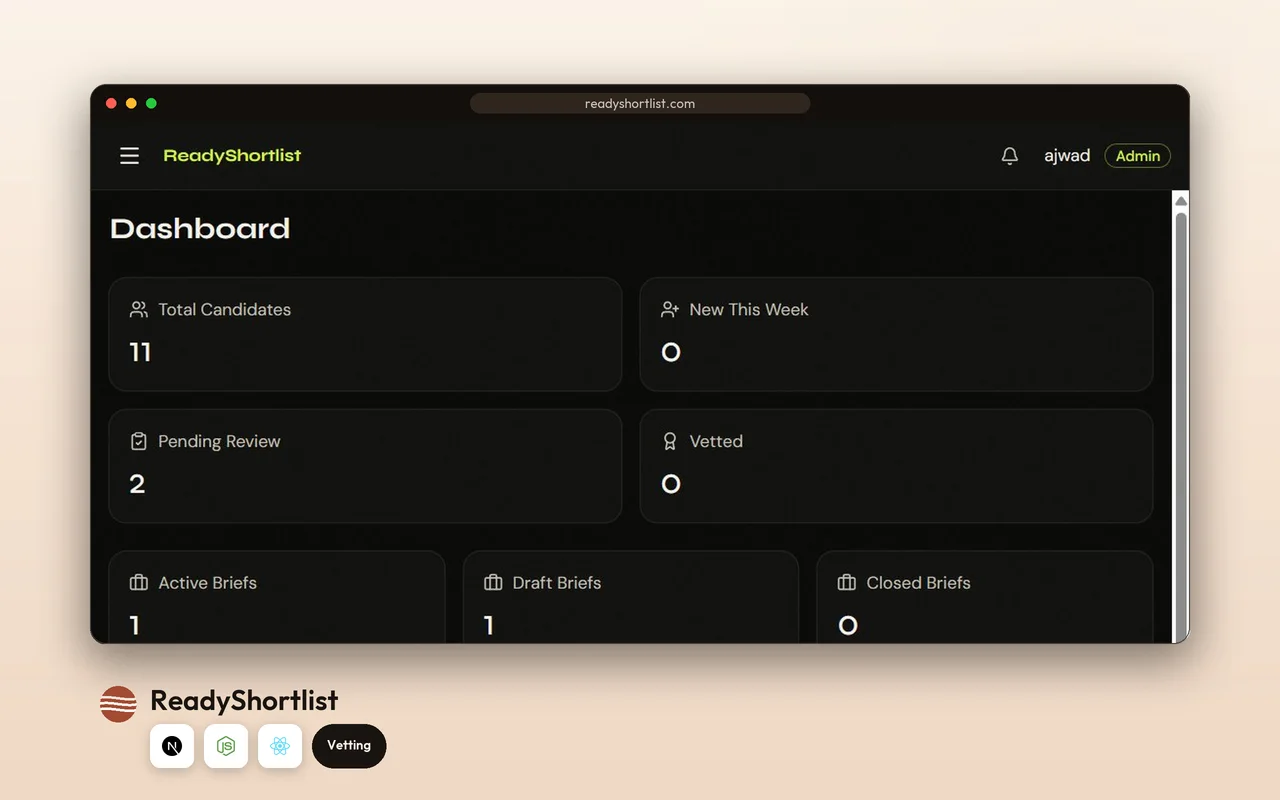 ReadyShortlist — vetted tech talent in 72 hours — product screenshot